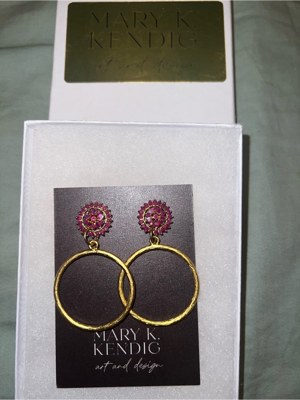 Gold Hoop Earrings with Pink Floral Studs